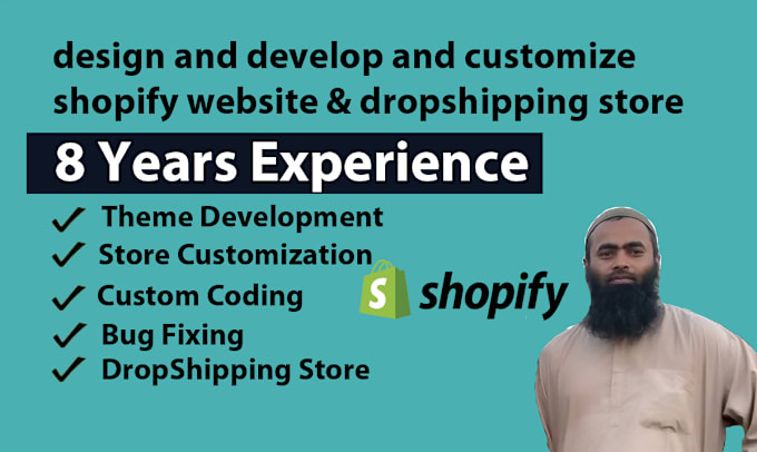 Gig Preview - Design and develop and customize shopify website and dropshipping store