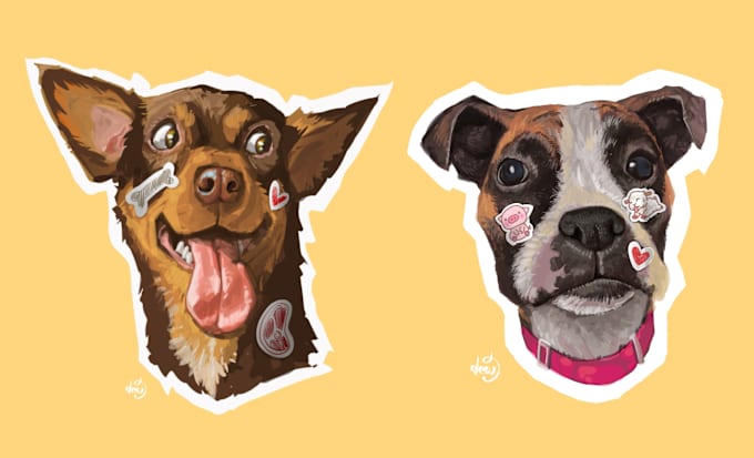 Gig Preview - Draw your animal pet cat dog portrait in cute sticker style