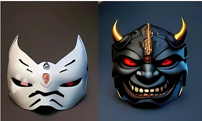 Gig Preview - 3d japanese mask cosplay oni mask kitsune mask blender 3d helmet for 3d printing