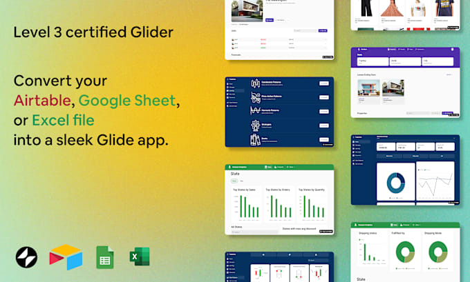 Gig Preview - Create glide app with airtable or excel or google sheet integration