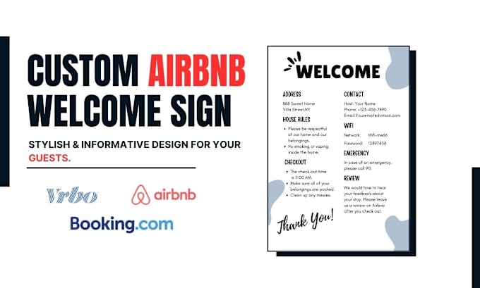 Gig Preview - Custom airbnb flyer welcome sign for your airbnb, booking, vrbo