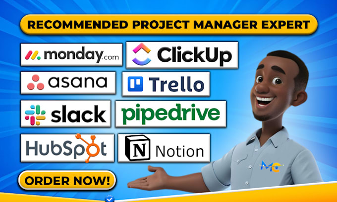 Gig Preview - Setup project management on monday crm, clickup, asana, trello, slack, pipedrive