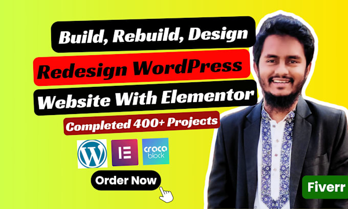 Gig Preview - Build,rebuild,design,redesign,edit your wordpress website using elementor pro