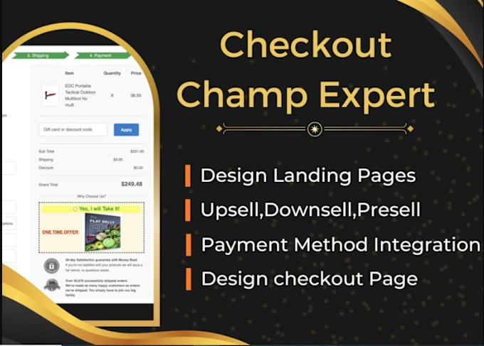 Gig Preview - Do checkout champ landing integrate checkout champ funnel shopify woocommerce