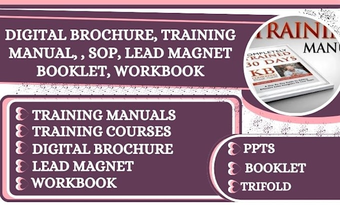 Gig Preview - Create and redesign training manual, digital brochure, lead magnet and workbook