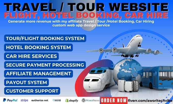 Gig Preview - Do automated travel affiliate website, tour website, flight booking website, app