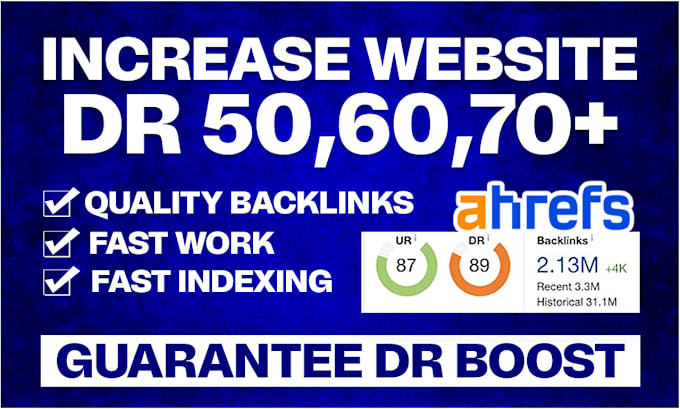 Gig Preview - Increase ahrefs domain rating dr 70 using high authority SEO backlinks