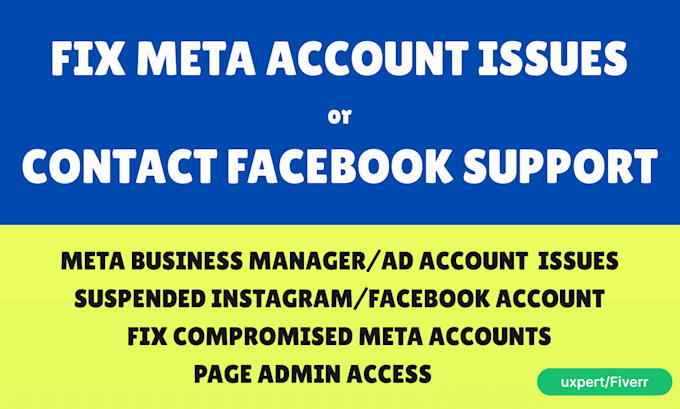 Gig Preview - Contact meta facebook support to fix business manager, ad, meta account issues