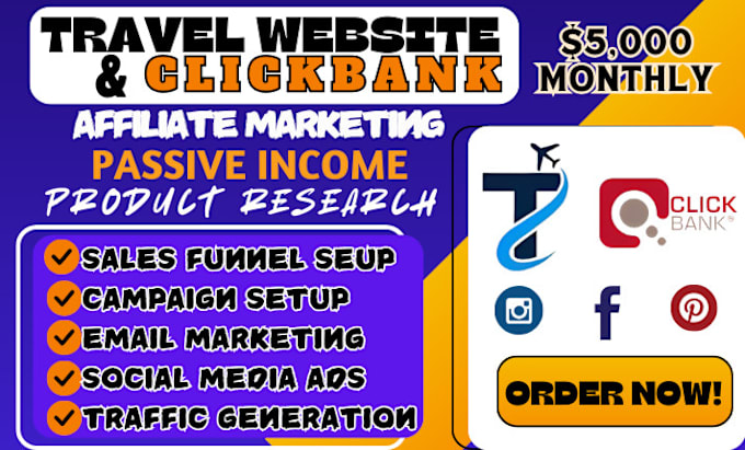 Gig Preview - Promote travel affiliate website, and clickbank affiliate marketing sales funnel