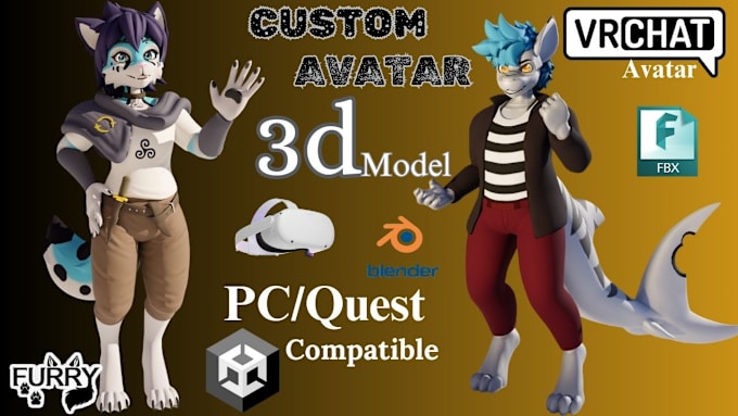 Gig Preview - Create custom vrchat avatar vtuber 3d model furry avatar anime