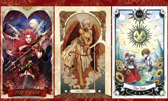 Gig Preview - Draw tarot cards deck, loteria cards, digital art, tcg, oracle card illustration