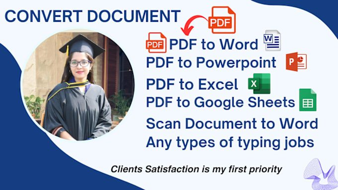 Gig Preview - Convert PDF to word, excel, powerpoint, google sheets, any typing jobs