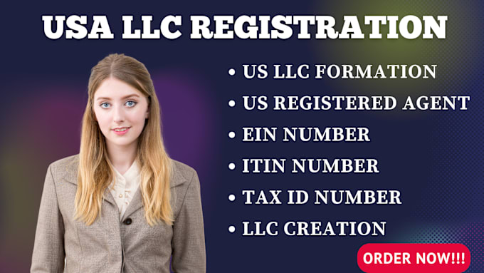 Gig Preview - Register us llc ein number llc registration US llc formation for non residents