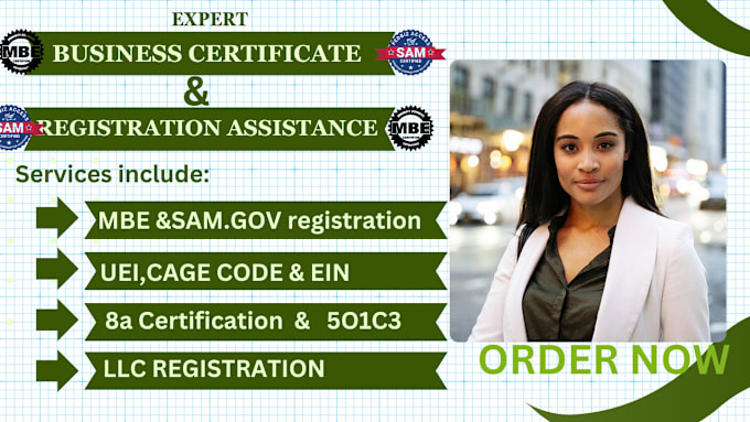 Gig Preview - Do sam gov, 501c3, mbe, cage code, ein mbe, 8a and other business certifications