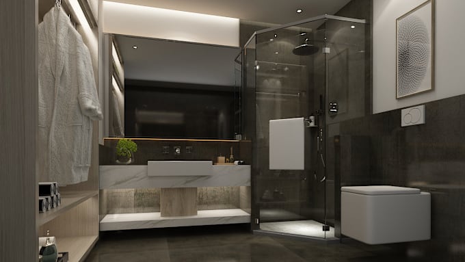 Gig Preview - Do bathroom interior design and realistic 3d rendering