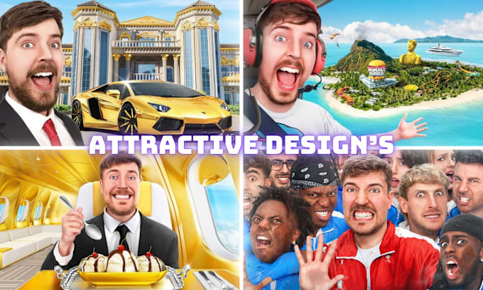 Gig Preview - Design eye catching youtube thumbnails like mr beast with ai