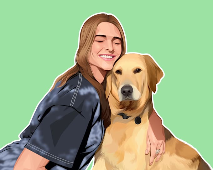 Gig Preview - Draw pet and owner in vector cartoon illustration