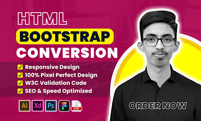 Gig Preview - Convert figma to html psd to html, html landing page xd to html css bootstrap5