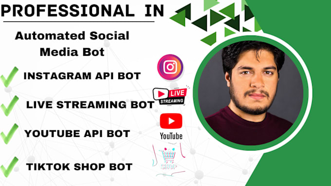 Gig Preview - Create automated tiktok bot, live streaming bot, instagram api bot, youtube bot