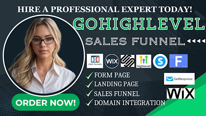 Gig Preview - Do gohighlevel sales funnel, systeme io, clickfunnels landing page, ghl expert