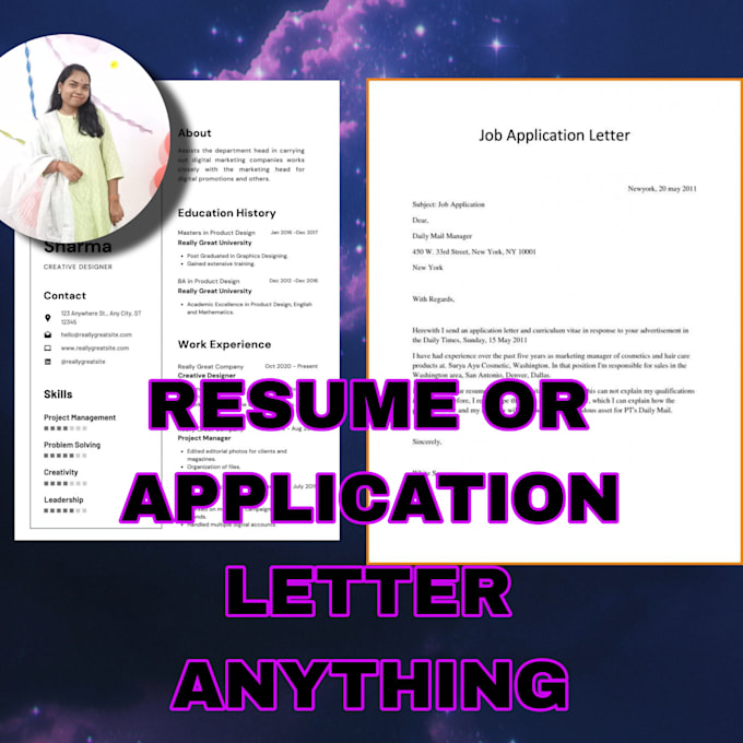 Gig Preview - Create resume and write official application letter for  you