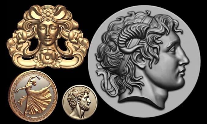 Gig Preview - Sculpt 3d coin model, bas relief, 3d medals, pendant cnc wood carving for print