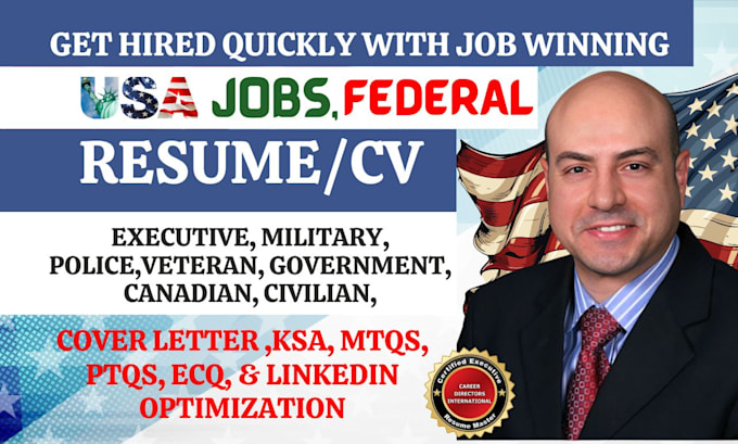 Gig Preview - Write federal resume, cv executive resume ses writing, ecq mtqs ptqs for usajobs