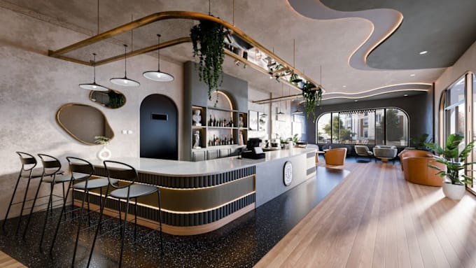 Gig Preview - Design interior 3d cgi restaurant, café, bar, coffee shop