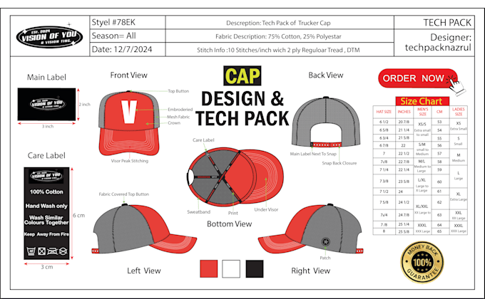 Gig Preview - Design a hat or cap tech pack for you