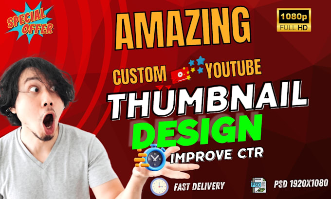 Gig Preview - Create a professional amazing youtube thumbnail design with in 2 hours