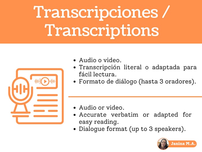 Gig Preview - Do audio or video transripts in english or spanish