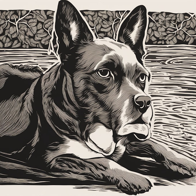 Bestseller - make illustration in linocut engraving pet portrait