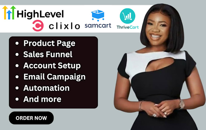 Gig Preview - Build sales funnel on simvoly samcart clickfunnel clixlo thrivecart gohighlevel