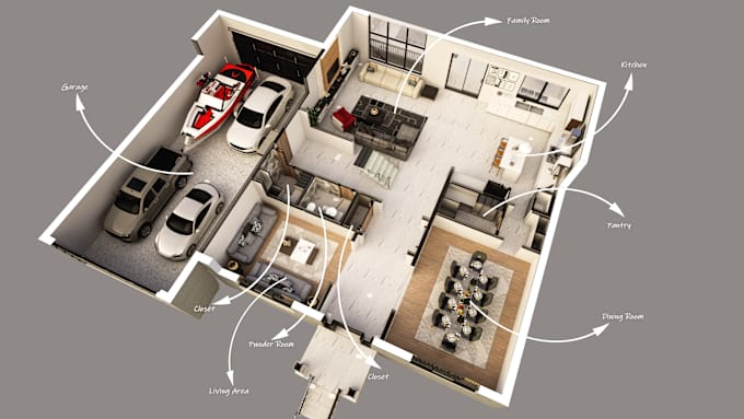 Gig Preview - Make 2d floorplan or 3d floor perfect plans with realistic 3d renders