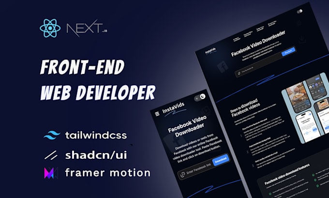 Gig Preview - Be front end developer, create website with react, next js, tailwindcss, shadcn