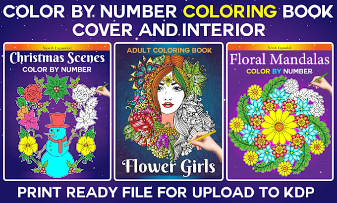 Gig Preview - Create color by number kindle book cover and interiors