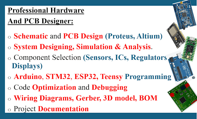 Gig Preview - Do circuit design, simulation and pcb using altium, proteus