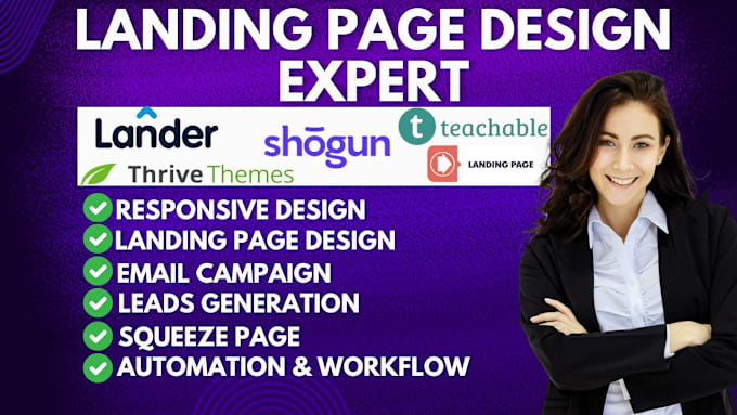 Gig Preview - Build landing page using lander thrive themes optimizepress teachable shogun