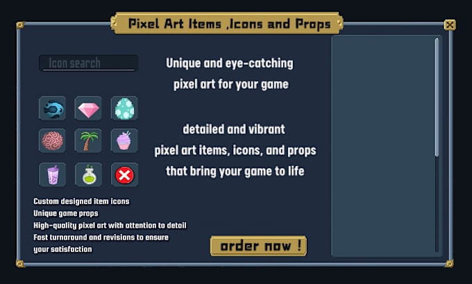 Gig Preview - Create item, icons, props in pixel art for your game