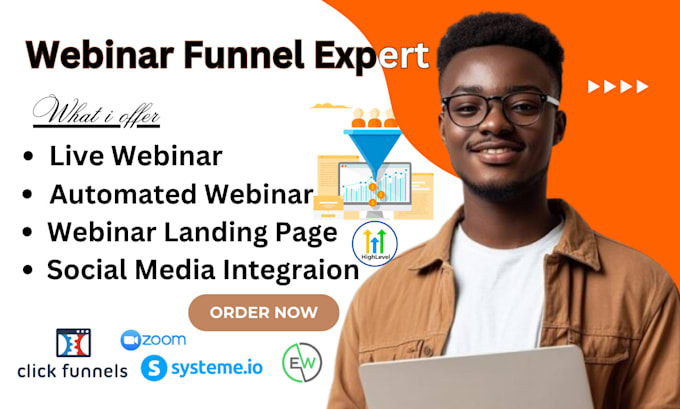 Gig Preview - Setup a webinar funnel using everwebinar, webinarjam and integration with zoom