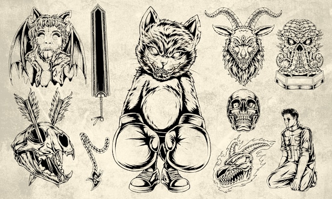 Gig Preview - Draw custom detailed character line art for tattoo design