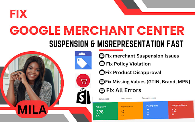 Gig Preview - Fix google merchant center suspension and misrepresentation, shopify redesign