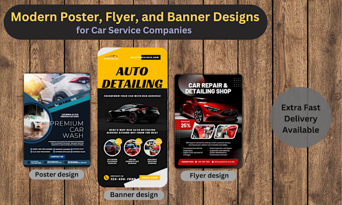 Gig Preview - Design modern car service posters, flyers, and banners within 8 hours