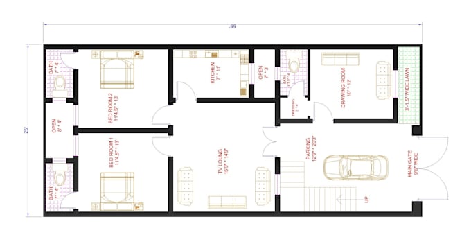 Gig Preview - Design house plans and draw autocad 2d floor plan, 2d house plan design