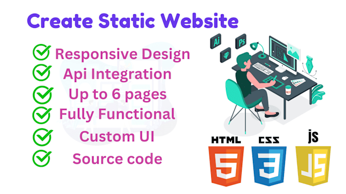 Gig Preview - Create custom static website template using html css javascript