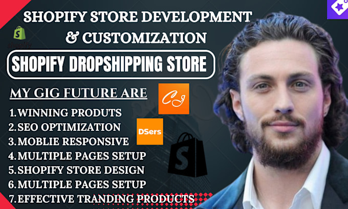 Gig Preview - Setup a develop shopify website dropshipping and print on demand store