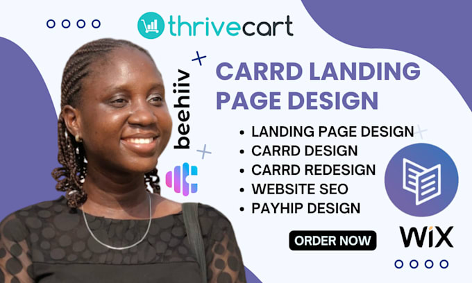 Gig Preview - Design carrd website, wix, beehiiv, thrivecart, carrd landing page design