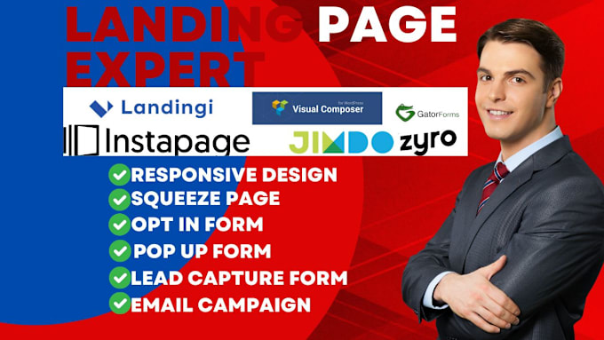 Gig Preview - Build landing page using zyro instapage landingi visual composer jimdo gator