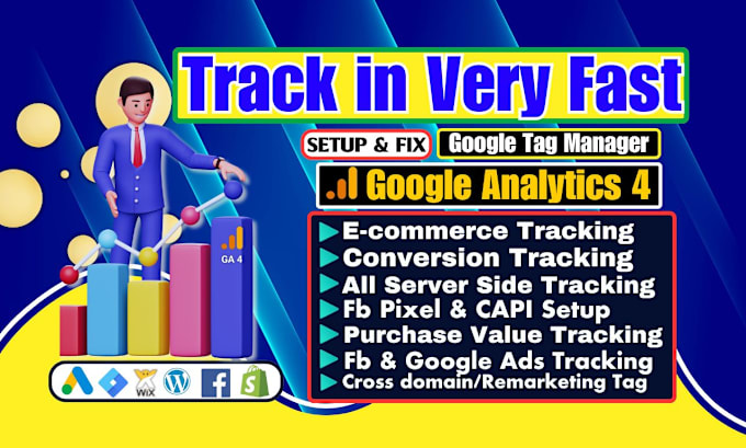 Gig Preview - Fast track ga4, ga4 server side tracking, ga4 ecommerce tracking ads conversion