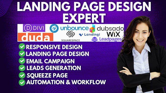 Gig Preview - Design landing pgae using dubsado unbounce leadpages wix squarespace divi duda